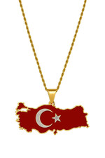 Edelstahl Türkei Flagge Kette - vergoldet Gold/Silber - 45cm Anhänger Halskette
