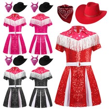 Mädchen Western Cowgirl Cosplay Kostüm Kleid mit Bandana Hut Set Halloween Party