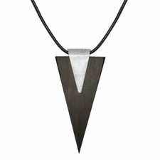 Halskette mit Holz/Metall Anhänger Dreieck Textilband braun silbern Ethno Boho