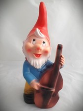 Gartenzwerg mit Kontrabass + Bogen "Made in W.-Germany"  6016 Kunststoff Vintage