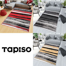 Wohnzimmer Teppich Kurzflor Gestreift Design  Grau Rot Gelb Modern Schlafzimmer