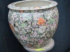 Großer Porzellan Fishbowl-China, Milles Fleurs, Innendekor, Bodenmarke, Ø48cm 