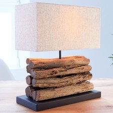 Edle Tischlampe PERIFERE 40cm beige Treibholz Tischleuchte Wohnzimmer Lampe