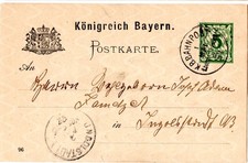 Bayern 1897,  5 Pf. Ganzsache v. Gosberg m. Bahnpost-K1 Ebermannstadt-Forchheim