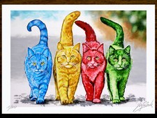 Original Kunst Grafik Katzen