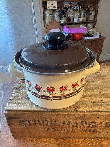 Vintage creme emaille deckel - vintage,