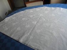 Tischdecke 100% Baumwolle  oval allover-Damast weiß 160x208 sehr gut erh.