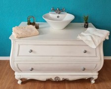 BADMÖBEL-SET KOMMODE WASCHTISCH HOLZ WEISS-SILBER BAROCK-STIL