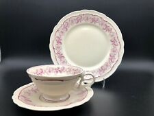 VEB Lettin sammel-kaffee-tasse-gedeck 3tlg DDR Porzellan elfenbein purpur blume