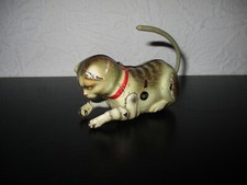 Alte Blechspielzeug Katze mit Uhrenwerk Made in U.S.Zone Germany