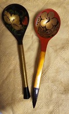 2 Stück, original russische Holzlöffel, Handbemalt, UdSSR, Souvenir, ca. 1989