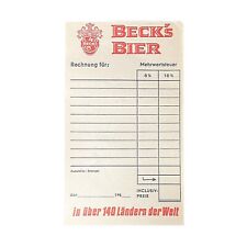 Vintage Becks Bier Rechnungsblock Kneipe Film Requisite 80er Jahre Sammler 80s