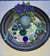 Dekoteller Schale, Keramik/Ton, Kerze, Blume und viele Steinchen , rund 30 cm Ø