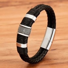 Herren Lederarmband aus Hochwertiges Material Edelstahl Magnetisch Verschluss