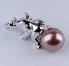 P Schmuck Kette Anhänger Elefant Silber 925 MK-Perle aubergine UVP 169€ - Ä43
