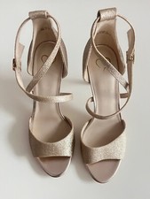 Riemchen Sandalette High Heels Pfenningabsatz Gold Glitzer,  NEU Größe 40