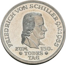 BRD, 5 DM 1955 F, Stuttgart, zum 150. Todestag Friedrich Schillers