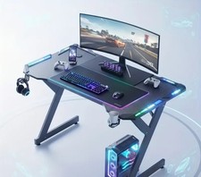 Gaming 120 x 60 cm Tisch Schreibtisch mit LED, Kohlefaser-Oberfläche PC PS5 XBOX