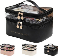 Kosmetiktasche Groß Reise Make up Tasche | Leder Wasserdicht Schminktasche mit M