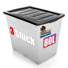 Aufbewahrungsbox 3er Set 80 L mit Deckel und Rollen groß Budget Line Plastikbox