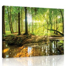 Leinwandbild Wald Baum Grün Natur Leinwand Bilder Wohnzimmer Wandbilder XXL