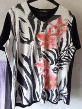 Damen T-Shirt Gr. L Roses&Angels by Adler Swarovski-Steine Glitzer Hibiskus BW