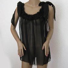 Sally Jones Isabella Babydoll Negligés Seiden Chiffon Schwarz oder Ivory M L XL