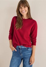 CECIL 303316 RUND Pullover langarm Rippbündchen Strickdetail vorne Kuschelig rot