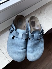 BIRKENSTOCK Boston Clogs HellgrünTürkis Velourleder schmale breite Gebraucht 41