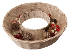 Korb-Geflecht für Advenzkranz Ø 45 cm weiß mit Streudeko Pilze Tannenzapfen etc.