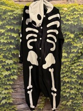 Skelett-Overall – Größe -L Schwarz Karneval Fasching Halloween Pyjama