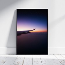 Flugzeugflügel bei Sonnenuntergang | Poster Druck | Landschaft