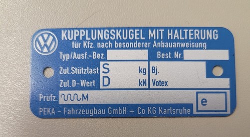 Typenschild kupplungskugel - vw,