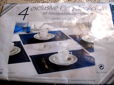 4 St Platzdeckchen Tisch-Sets dunkelblau Hohlsaum neu OVP 32 x 45 cm Leinenlook