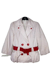 LeLuu London Design Vintage Blazer Weiss rote Punkte roter Lackgürtel Gr. 36 -38