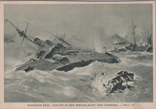 Künstler AK Postkarte sinkende englische Schiffe Seeschlacht von Coronel 1.WK