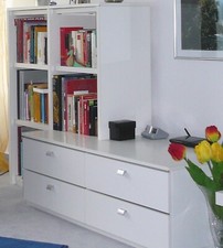 Wohnzimmer Einrichtung Lowboard & Hochvitrine verglast & Regaleinheit Weiß