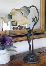 Tischlampe Messing Lampe Jungfrau Jugendstil Schreibtischlampe Nachttischlampe