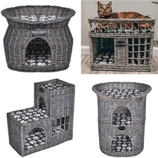 Katzenhöhle Weide Katzenbett Katzenkorb Katzenturm Haus Kratzbaum + Kissen