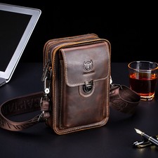 Herren Schultertasche Echt Leder Crossbody Bag Umhängetasche Tasche Gürteltasche