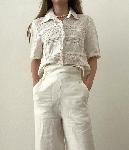 Vintage damen leinenbluse - vintage,