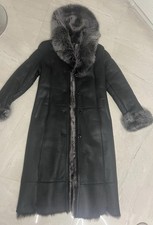 Ziegenfell leder Mantel Schwarz /Graphit. Gr. S