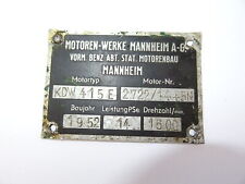 Typenschild für MWM KDW 415 E Motor 14 PS von Hela Lanz D14 Traktor
