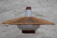 50er Jahre Deckenleuchte Hängeleuchte Sisal Opalglas Teak danish design