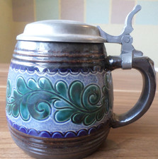 Krug Zinndeckel Steingut Blumendekor Bier Grün/Braun(AW22)