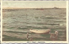 AK Binz a. d. Insel Rügen - Seebrücke, Badeszene mit Boot - 1928 gel. 1a Stempel