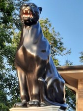 Panther Jaguar Figur Tierfigur Gartenfigur Katze Sitzend Leopard Groß Schwarz