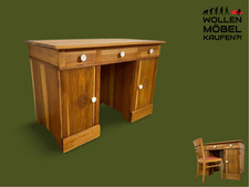 WMK I Wunderschöner kleiner antiker Schreibtisch aus massiver Eiche, handverzier