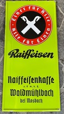 Original Raiffeisen Emailschild – Waldmühlbach bei Mosbach – Vintage / Sammlerst