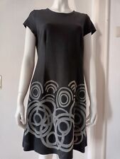 Quiero! Kleid Gr. 42 schwarz mit samtiger grauer Verzierung Viskose hochwertig